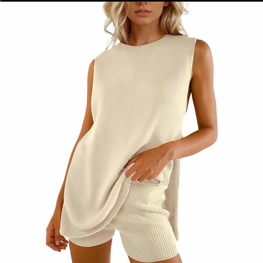 Cream Sleeveless Top and Shorts Set